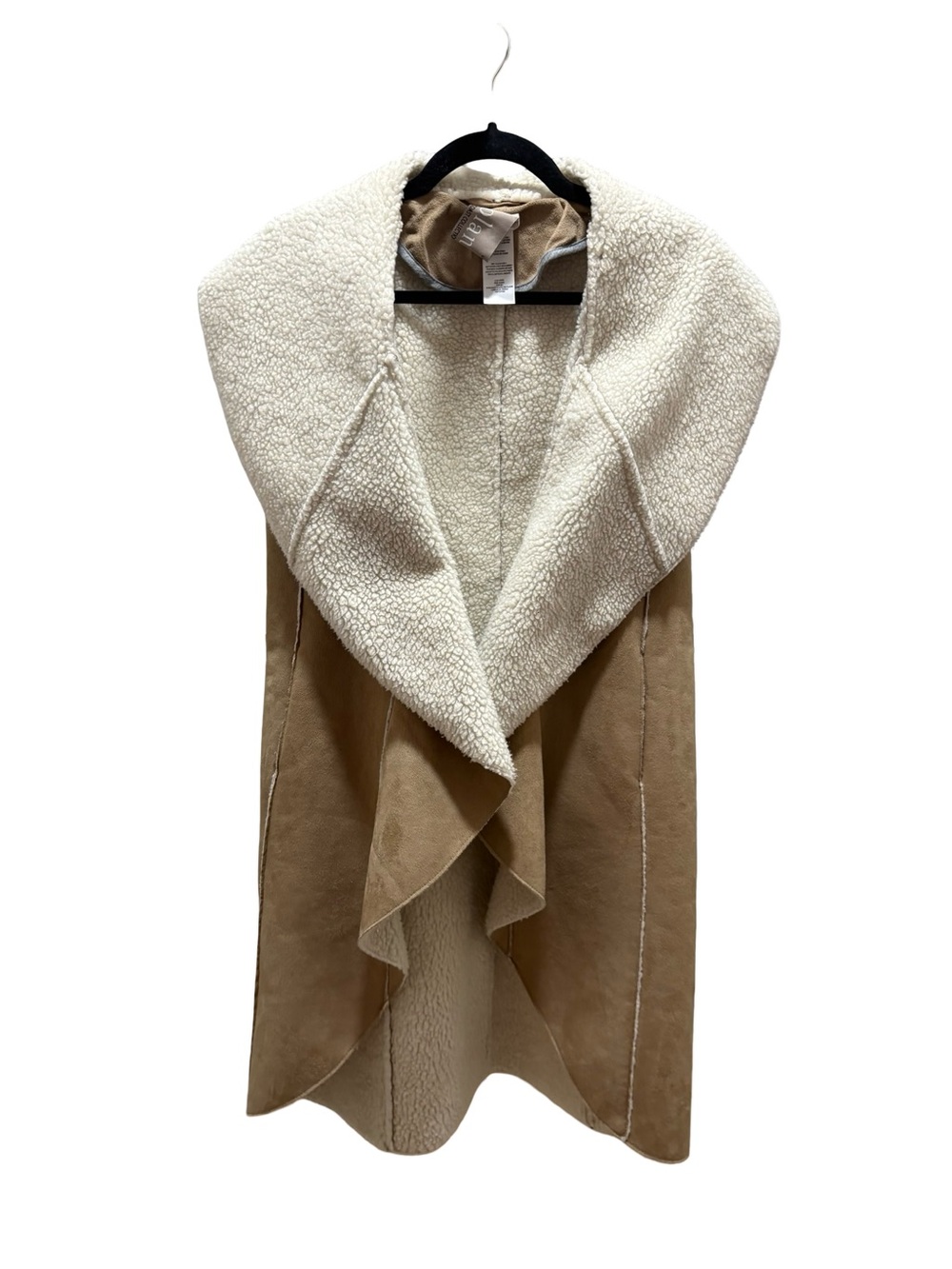 Dolan Left Coast Tan Faux Suede Sherpa Lined Open Front Vest Sz S